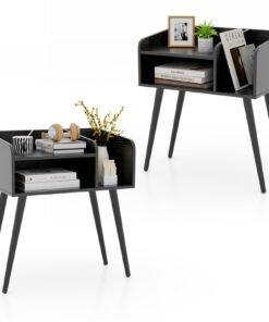 2-Tier Mid Century Modern Nightstand for Living Room Bedroom Set of 2-Black