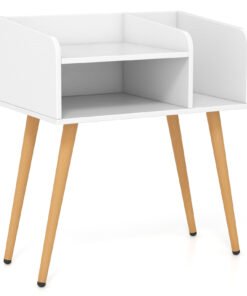 2-Tier Mid Century Modern Nightstand with Open Shelves-White