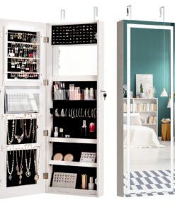Mirror Jewellery Cabinet with Lights, 2 Keys and Large Capacity-White