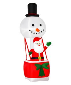 HOMCOM 8ft Christmas Inflatable Decoration with Santa Claus on Snowman Hot Air Balloon, Blow Up Xmas Decor for Outdoor Indoor with LED Lights