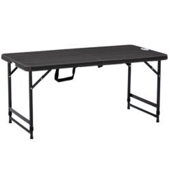 Outsunny Foldable Patio Dining Table for 4, Height Adjustable Outdoor Table for Garden, Lawn, Dark Grey