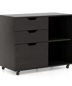 Mobile File Cabinet with 3 Pull-out Drawers and Adjustable Shelf-Black