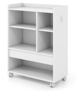 Mobile Storage Cabinet with Drawer and Adjustable Shelves-White