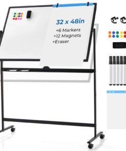 Reversible Mobile White Board with Adjustable Height-Black