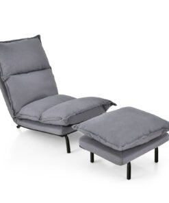Modern Armless Accent Chair with Ottoman and Adjustable Backrest-Grey