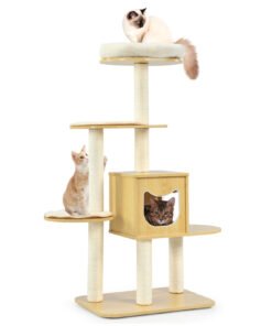 Multi-level Cat Tree with Scratching Posts Condo and Perches-Natural