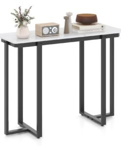 Modern Faux Marble Entryway Console Table with Geometric Metal Frame-Black