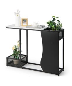 Modern Sofa Accent Console Table with 2 Storage Mesh Cubes-Black & White