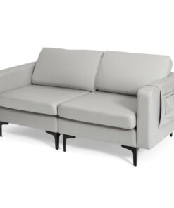 Modern 2-Seat Modern Sofa Couch with Detachable Remote Control Holder-Light Grey