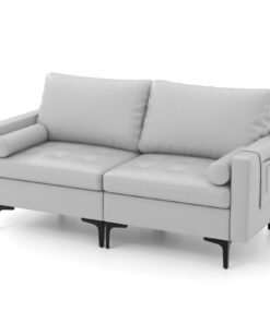 Modular Sectional Sofa Couch with 4 USB Ports, 2 Removable Bolsters-Light Grey