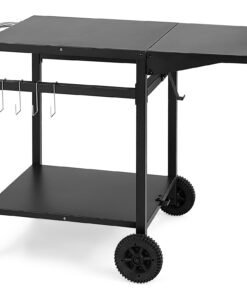 Movable Dining Cart Table Trolley with Folding Tabletop for BBQ Grill-Black