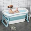 HOMCOM Foldable Bathtub Kids Bath Tub with Lid Large Freestanding Bathtubs Home Sauna for Toddler Children Teenage 1 - 12 Years