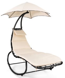 Outdoor Rocking Hammock Lounger Chair with Waterproof Canopy-Beige