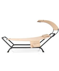 Outdoor Hammock with Stand Cushion and Canopy for Garden Lawn-Beige