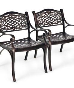 All-Weather Patio Dining Chairs with Armrests and Curved Seats-Wine