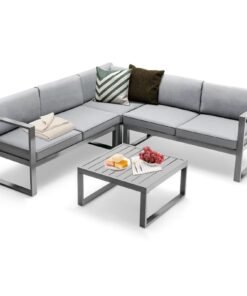 4 Piece Aluminum Patio Sofa Set for Backyard Garden Poolside-Grey