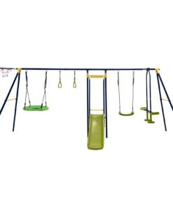 7-in-1 Multifunctional Backyard Playground Swing Set with 2 Swings