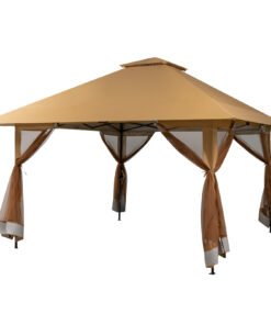 4 x 4m Pop-up Gazebo with Mesh Sidewalls and Adjustable Height-Brown