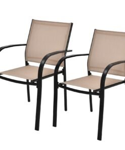 2 Pieces Outdoor Dining Chairs with Armrests and Breathable Fabric-Brown