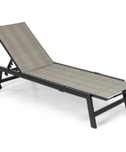 Patio PE Rattan Chaise Lounge with 5-Level Backrest-Grey