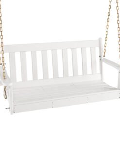 HDPE Porch Swing with Hidden Cup Holder and Adjustable Secure Chains-White