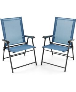 Set of 2 Folding Garden Chairs with Armrests for Yard Lawn Poolside-Blue