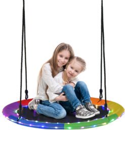 100cm Round Hanging Tree Swing Seat with LED Light-Multicolor