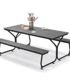 Outdoor Picnic Table Bench Set for 6-8 People-Grey