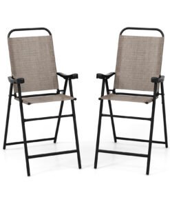 2-Piece Patio Bar Chair Set with Metal Frame and Footrest-Coffee