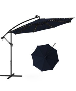 303 CM Solar-Powered Patio Offset Umbrella with 112 LED Lights-Navy