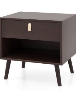 Mid-Century End Table with Open Storage Shelf for Living Room Bedroom Small Spaces-Brown