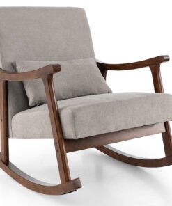 Nursery Rocking Accent Chair Rocker Armchair with Rubber Wood Armrests-Brown