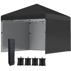 Outsunny 3 x 3 (M) Pop Up Gazebo Event Shelter, Height Adjustable Party Tent with 3 Sidewalls, Weight Bags and Wheeled Bag