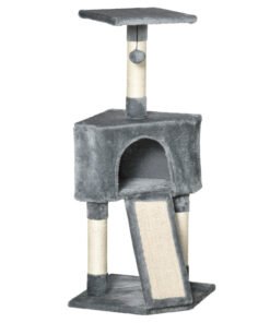 PawHut Corner Cat Tree for Indoor Cats, Kitten Tower with Scratching Post House Ladder Toy - Grey