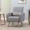 HOMCOM Accent Chair, Linen-Touch Armchair with Pillow, Upholstered Leisure Lounge Sofa for Living Room, Club Chair with Rubber Wooden Frame, Grey