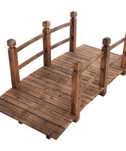 Wooden Garden Bridge with Safety Railings for Yard Patio-Brown