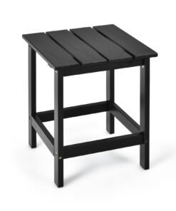 Square Wood Patio End Table with Slatted Design for Balcony Lawn-Black