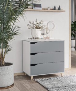 HOMCOM Drawer Chest, 3-Drawer Storage Cabinet Unit with Pine Wood Legs for Bedroom, Living Room, 75cmx42cmx75cm, Grey