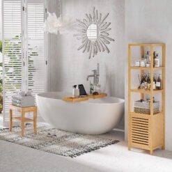 HOMCOM Extendable Bamboo Bathtub Shelf Rack Bath Caddy Tray Bathroom Storage