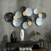 HOMCOM 3D Metal Wall Art Modern Circle Hanging Wall Sculptures Home Decor for Living Room Bedroom Dining Room, Blue Black Gold