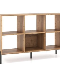 Open-Back Wood Bookshelf Storage Rack with 6 Compartments-Natural
