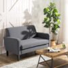 HOMCOM Linen Modern-Curved 2-Seat Sofa Loveseat w/ Thick Cushion Wood Legs Foot Pads Single Compact Home Furniture Grey