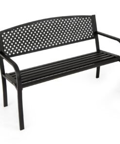 Outdoor 127CM Garden Bench with Patterned Backrest and Curved Armrests-Black