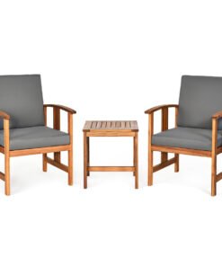 3-Piece Outdoor Acacia Wood Sofa Set with Cushions-Grey