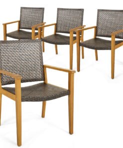 Outdoor Acacia Wood and PE Wicker Chairs with Armrests