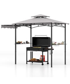 Outdoor Barbecue Canopy Tent Grill Gazebo with Side Awning-Grey