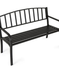 Outdoor Bench 127cm Garden Bench with Slatted Backrest-Black