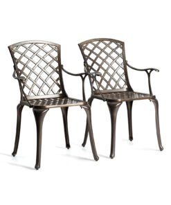 Outdoor Cast Aluminum Dining Chairs Set of 2 with Hollow Design of Back