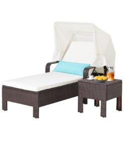 Outdoor Chaise Lounge Chair and Table Set with Adjustable Backrest