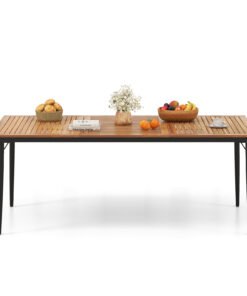 Outdoor Dining Table for 8 with Umbrella Hole, Metal Frame and Adjustable Foot Pads